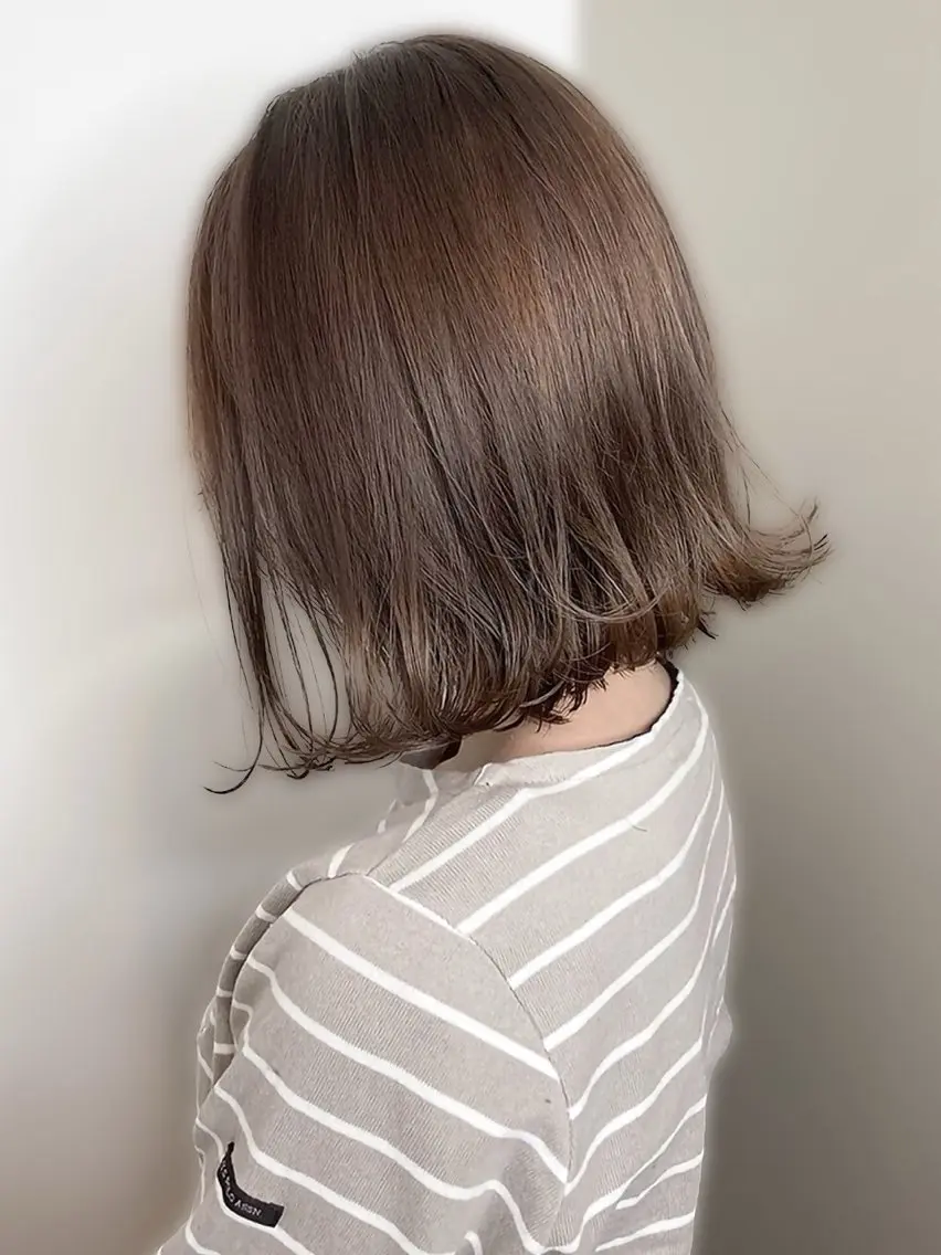 ミディアム お団子ヘア ミストバング ボブ ハイライト 姫カット 山本みづき 髪質改善のヘアスタイル