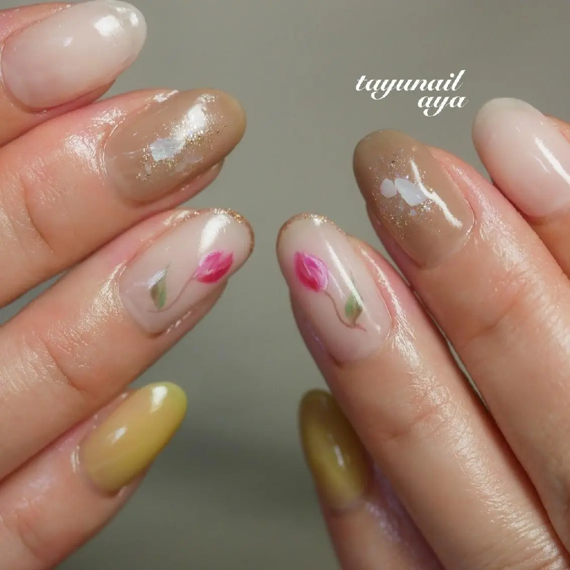 ネイル ブルー フラワーネイル ジェルネイル パラジェル 春ネイル ネイルサロン 【たゆnail】のネイルデザイン