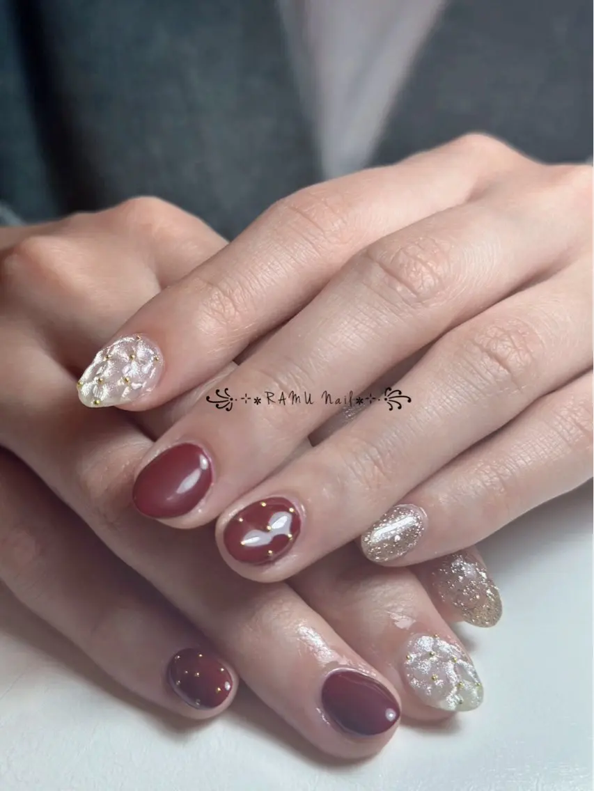 ネイル フレンチネイル 韓国ネイル シンプルネイル ワンホンネイル 冬ネイル ハンドネイル RAMU Nail 恵比寿店のネイルデザイン