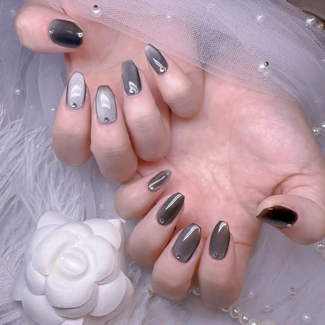 ネイル オーロラネイル フットネイル 韓国ネイル ラメ(グリッター) ラメグラデーション ハンドネイル Belle nail salon 新小岩のネイルデザイン