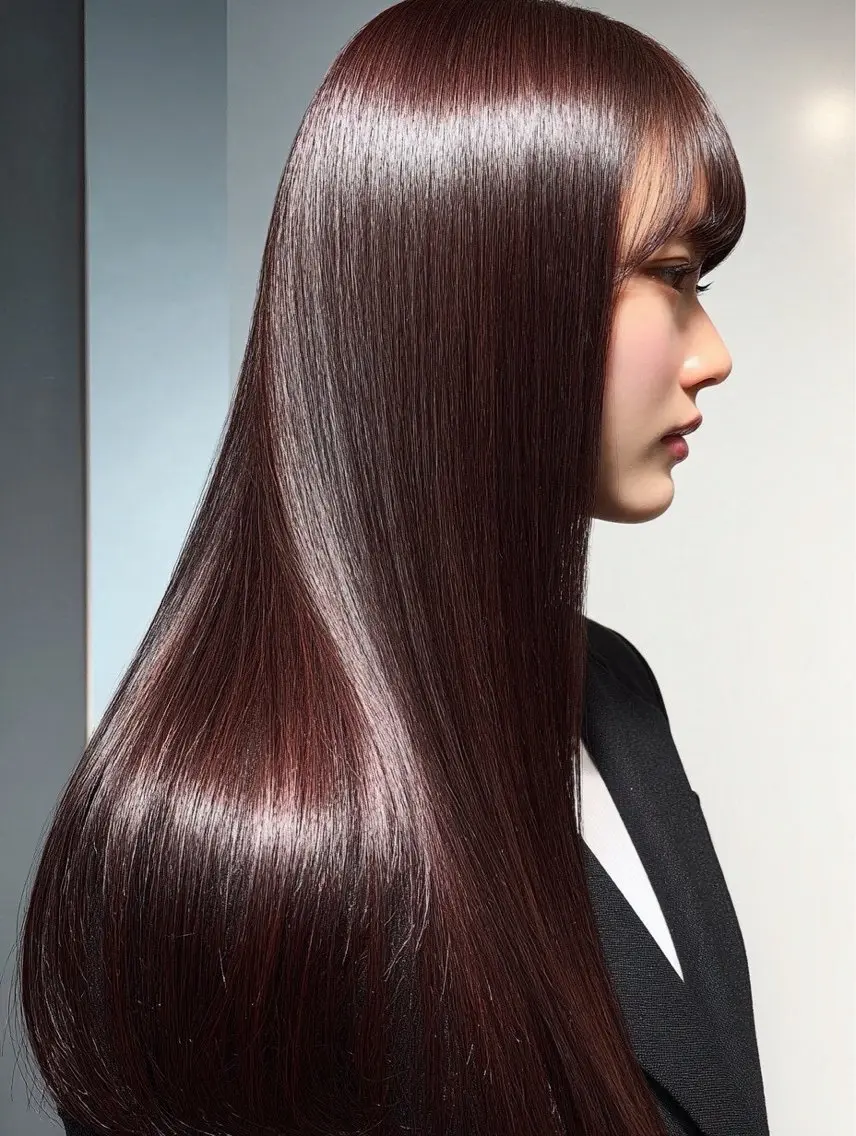 ロング 縮毛矯正 絶対綺麗な暖色カラー 🎯あります✨増渕✨のヘアスタイル