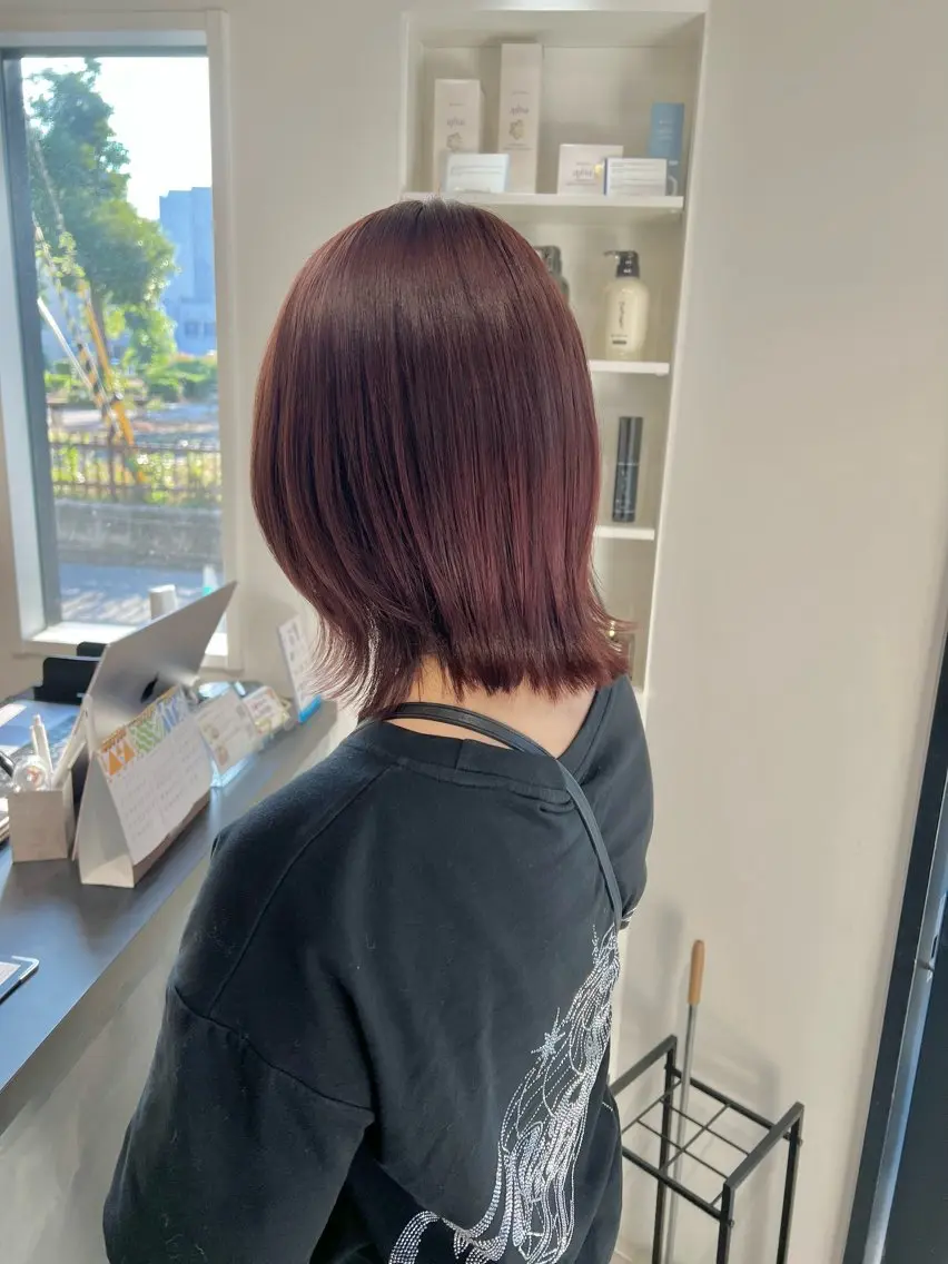 ミディアム カラー ピンクカラー ヘアカラー トリートメント 黒阪 なみのヘアスタイル