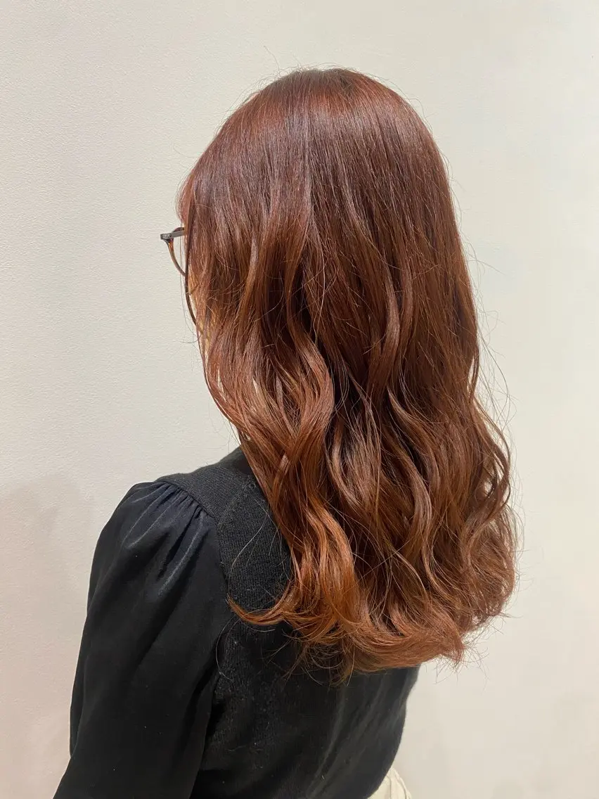 ロング オレンジブラウン カット ヘアカラー トリートメント ♡オシャ髪♡AI ✂️newi町田のヘアスタイル