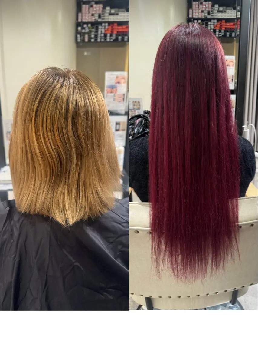 ロング カラー ブリーチ ブリーチなしカラー レッドカラー エクステ 韓国🎀中明度カラー リストSAKURAのヘアスタイル