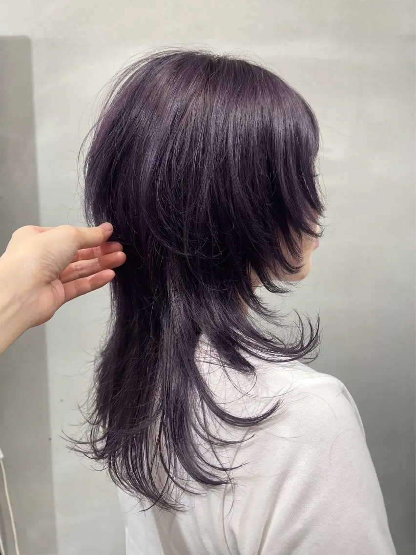 セミロング パープルカラー レイヤーカット ウルフカット カット ヘアカラー 柏 ウルフ/レイヤー 田中佐和🐺のヘアスタイル