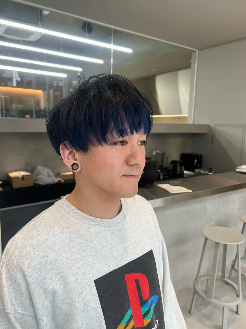 カラー メンズ マッシュ ブルーカラー カット ヘアカラー 吉沢遣人/レイヤー 艶カラー/抜け感のヘアスタイル