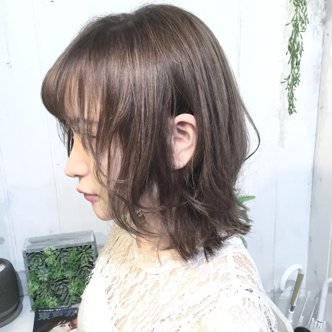 ミディアム カラー ショートボブ ブリーチ グレージュ ブリーチなしカラー ボブ 髪質改善カラー ショートボブ専門のヘアスタイル