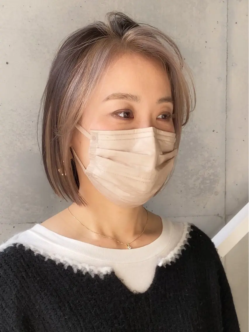 ショート カラー ミストバング  フェイスフレーミング ボブ ショートヘア 当日予約🆗ショート /ハイライト/松本のヘアスタイル