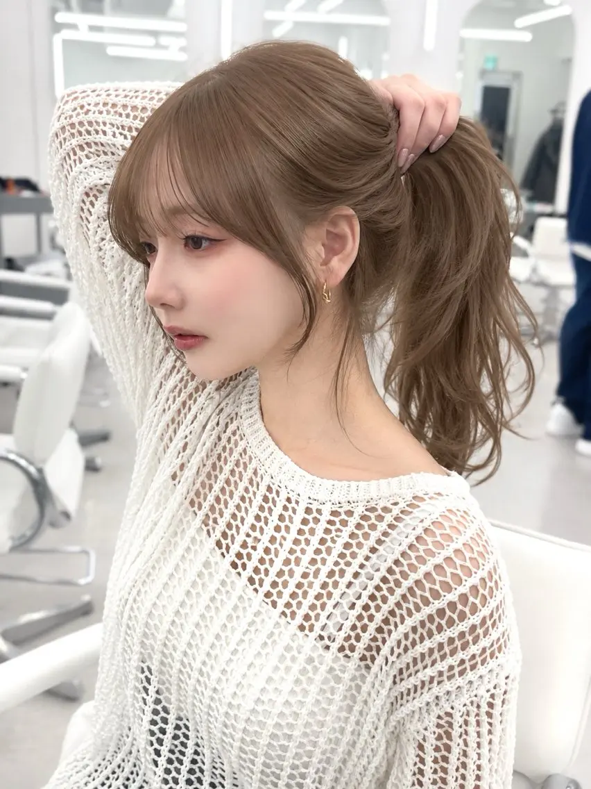 ロング カラー アッシュ ベージュカラー ブリーチ ブラウンカラー ブラウンベージュ カット ヘアカラー トリートメント ヘッドスパ 盛れる顔周り✨韓国 レイヤーkanatoのヘアスタイル