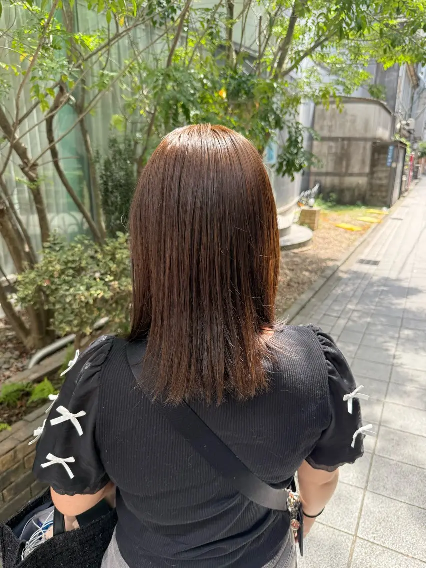 カラー 黒髪 ブリーチ ブラウンカラー ブリーチなしカラー オリーブブラウン DECOR おりん丸。のヘアスタイル