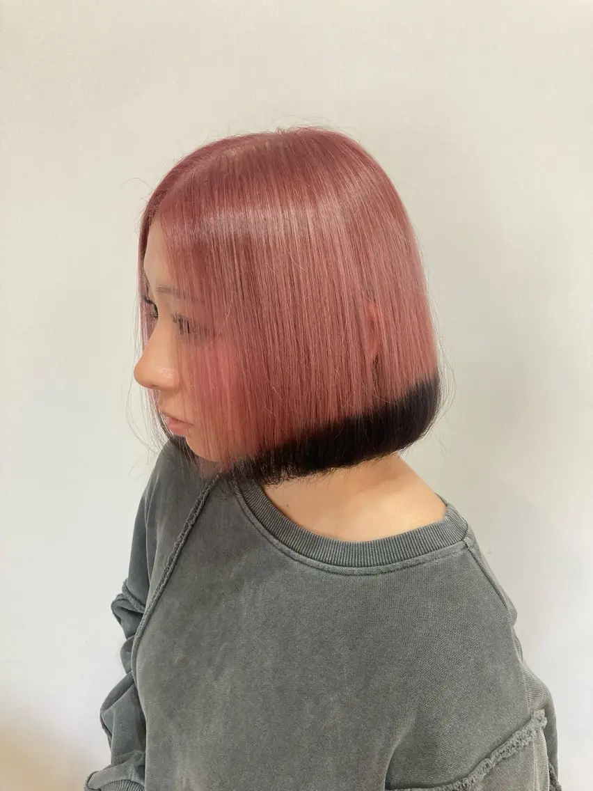 ショート カラー ショートボブ 黒髪 ピンクカラー ボブ ショートヘア 山本 将史のヘアスタイル