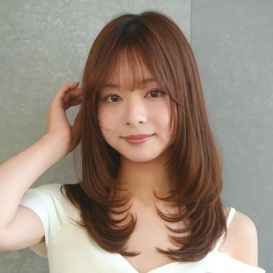 セミロング カラー カット ヘアカラー トリートメント 髪質改善|透明 感カラー🩵レイヤーのヘアスタイル