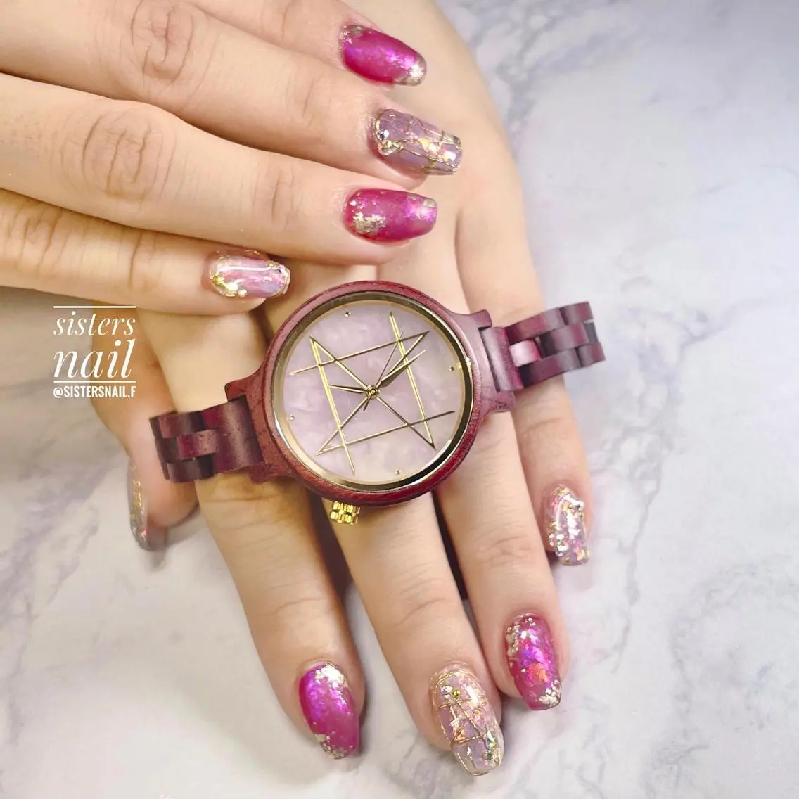 ネイル アートネイル キラキラネイル おそろいネイル マットネイル sisters nail.fのネイルデザイン