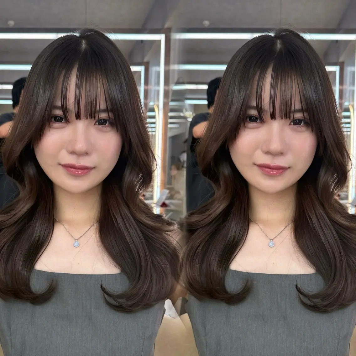 ロング カット ヘアカラー トリートメント 髪質改善|透明 感カラー🩵レイヤーのヘアスタイル