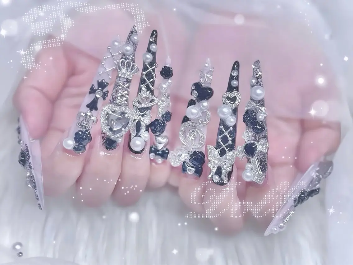 ネイル べっ甲ネイル ブルー 長さ出し フレンチネイル ジェルネイル ハンドネイル Rin Nail 新大久保店のネイルデザイン