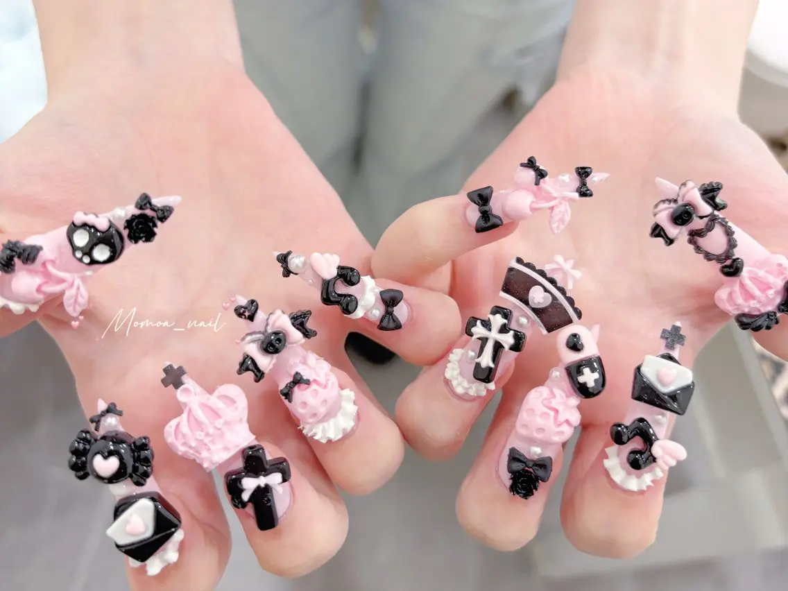 ネイル 成人式 マグネットネイル 大理石ネイル(マーブル) リボン 夏ネイル ハンドネイル MoMoA Nail ネイル長さ出し専門店のネイルデザイン