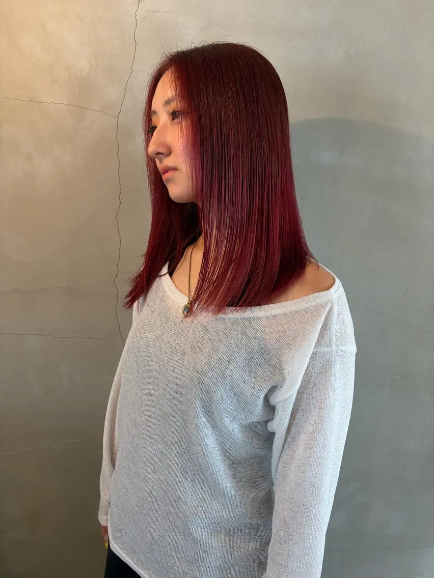 ミディアム カラー ブリーチ ブリーチなしカラー カット ヘアカラー 林　蓮/レイヤー /透明感カラーのヘアスタイル