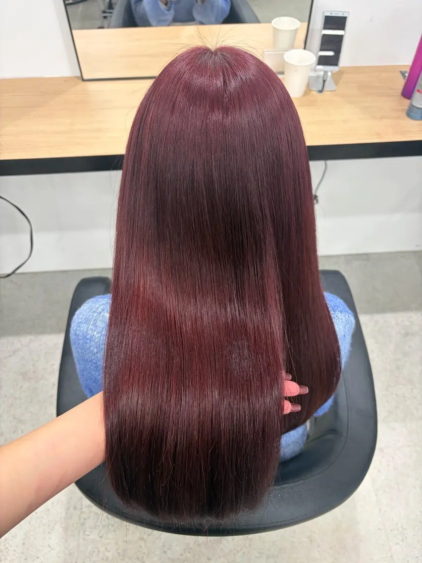 ロング カラー ブリーチ 髪質改善 トリートメント ヘアカラー 💗愛され暖色💗 ピンク/レッド💗のヘアスタイル