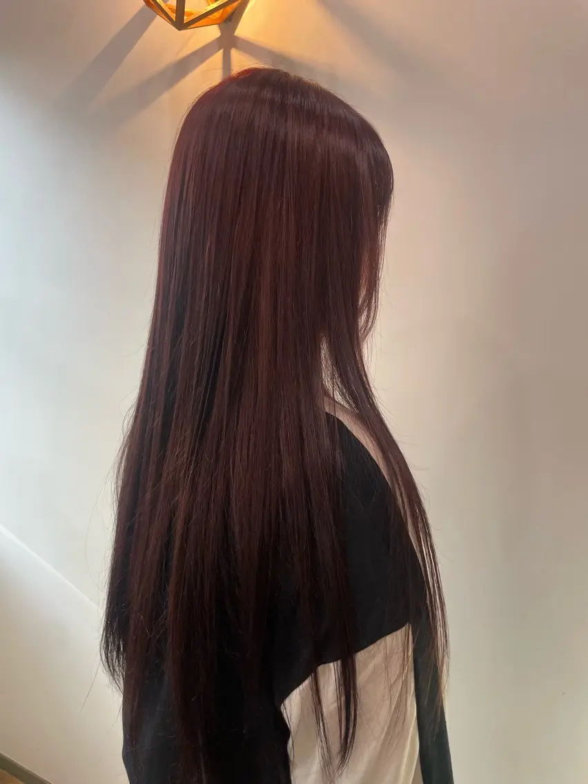 ロング カラー ブリーチ ダブルカラー ブリーチなしカラー レッドカラー 矢作 望乃香のヘアスタイル
