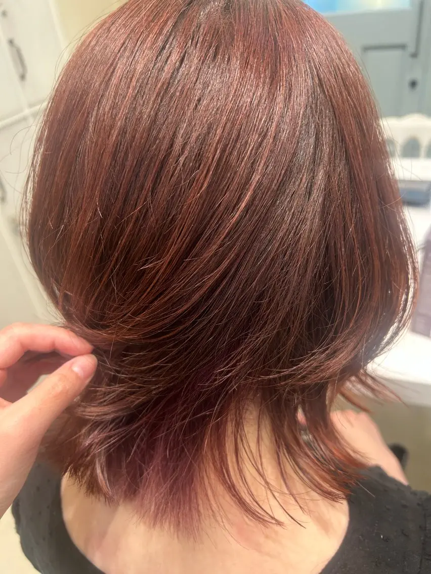 ミディアム カラー ブリーチ ピンクカラー レッドカラー カット ヘアカラー トリートメント 後藤 由希のヘアスタイル