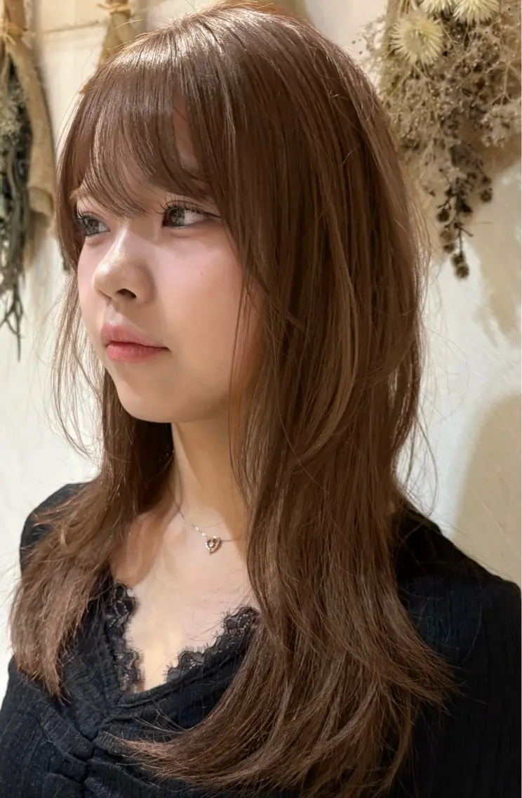 セミロング カラー 顔周りカット レイヤーカット カット ヘアカラー トリートメント まさと/ブリーチなし カラーレイヤーカットのヘアスタイル