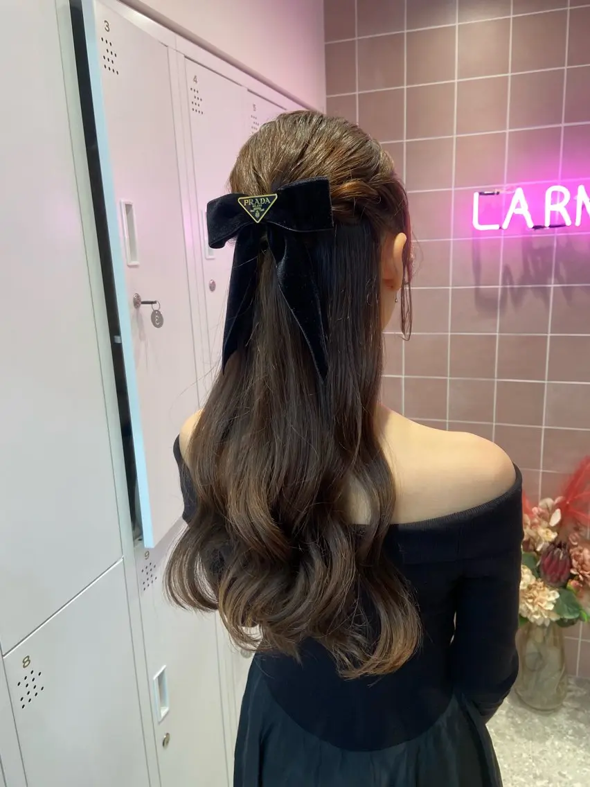 ロング ヘアアレンジ ハーフアップ 韓国風ヘア ヘアセット 新宿/韓国ヘア 中明度カラー/かやのヘアスタイル