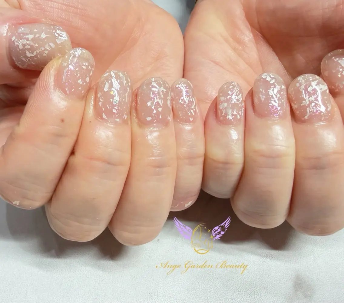 ネイル ラメ(グリッター) ホワイト ハンドネイル ハンドケア AngeGarden Beautymihoのネイルデザイン