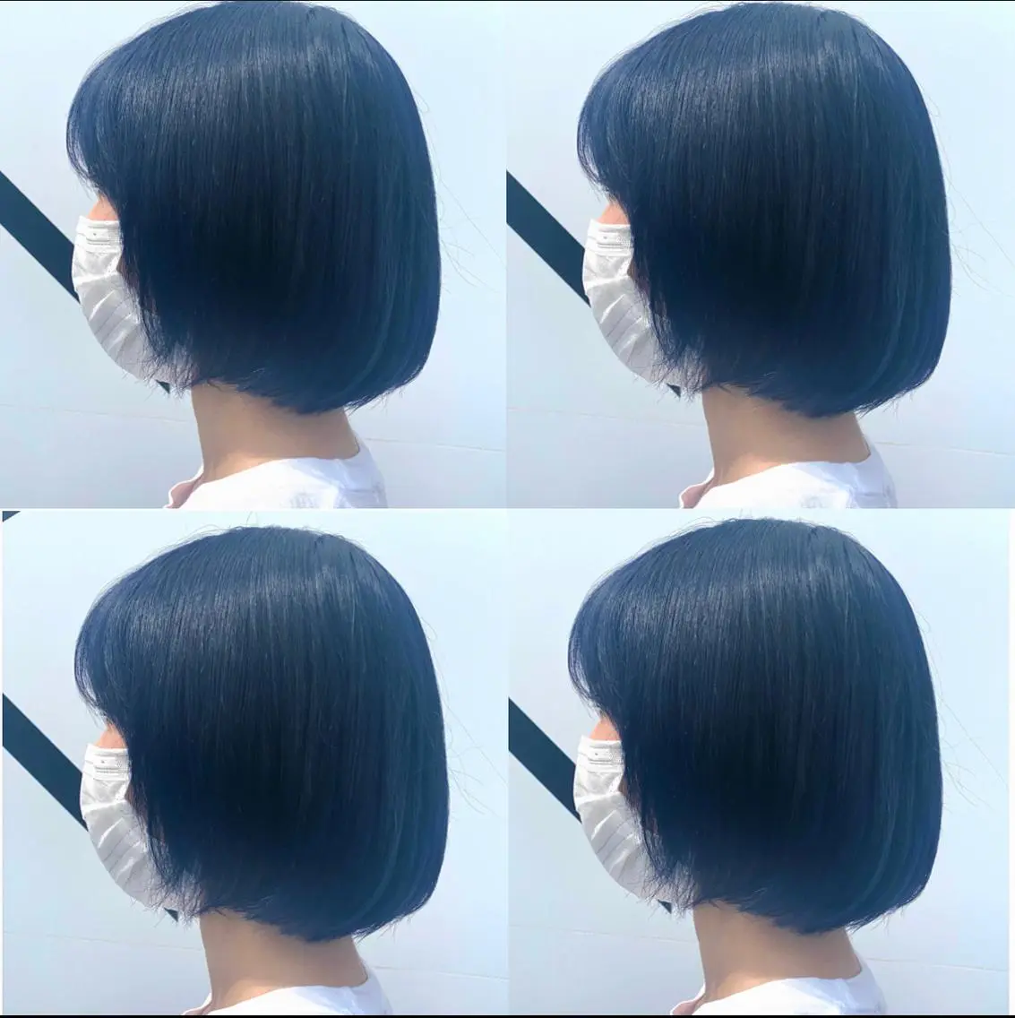 ショート カラー 黒髪 ブルーカラー ブルーブラック 💘韓国カラー💘 クルミのヘアスタイル