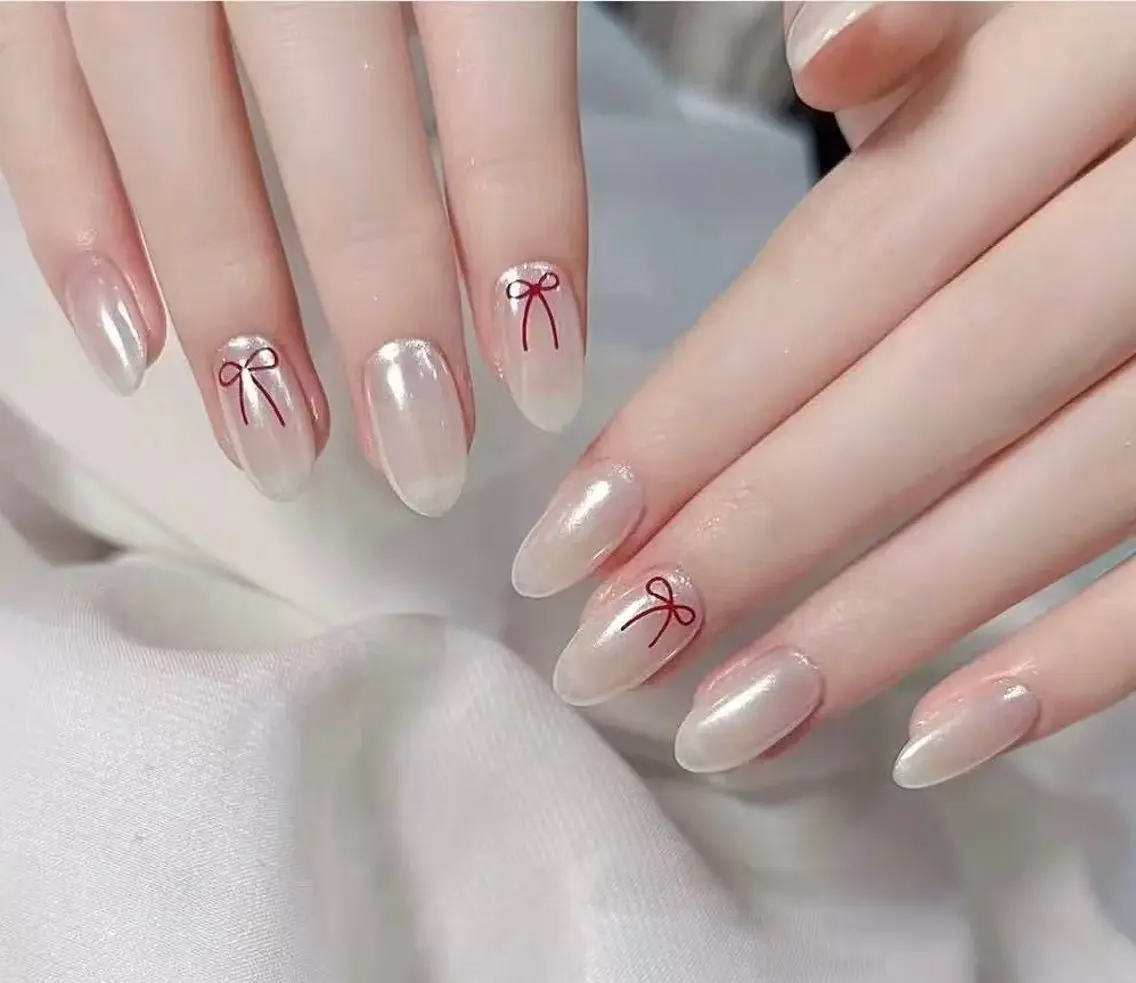 ネイル フラワーネイル フレンチネイル ジェルネイル ガラスフレンチ ハート ハンドネイル BabyYouMi nailのネイルデザイン