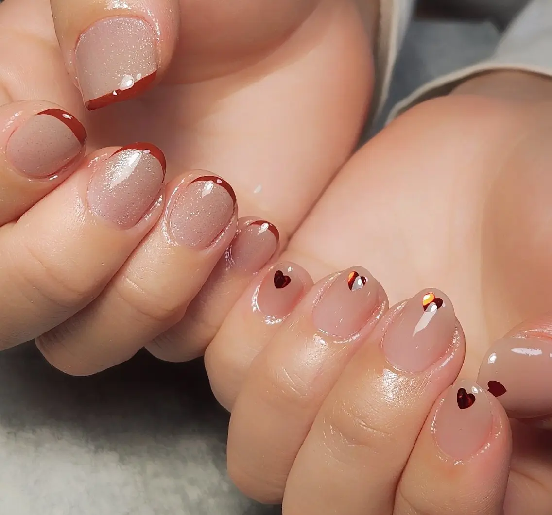 ネイル フレンチネイル ハート マグネットネイル 持ち込み ハンドネイル 個人サロン saltnailのネイルデザイン