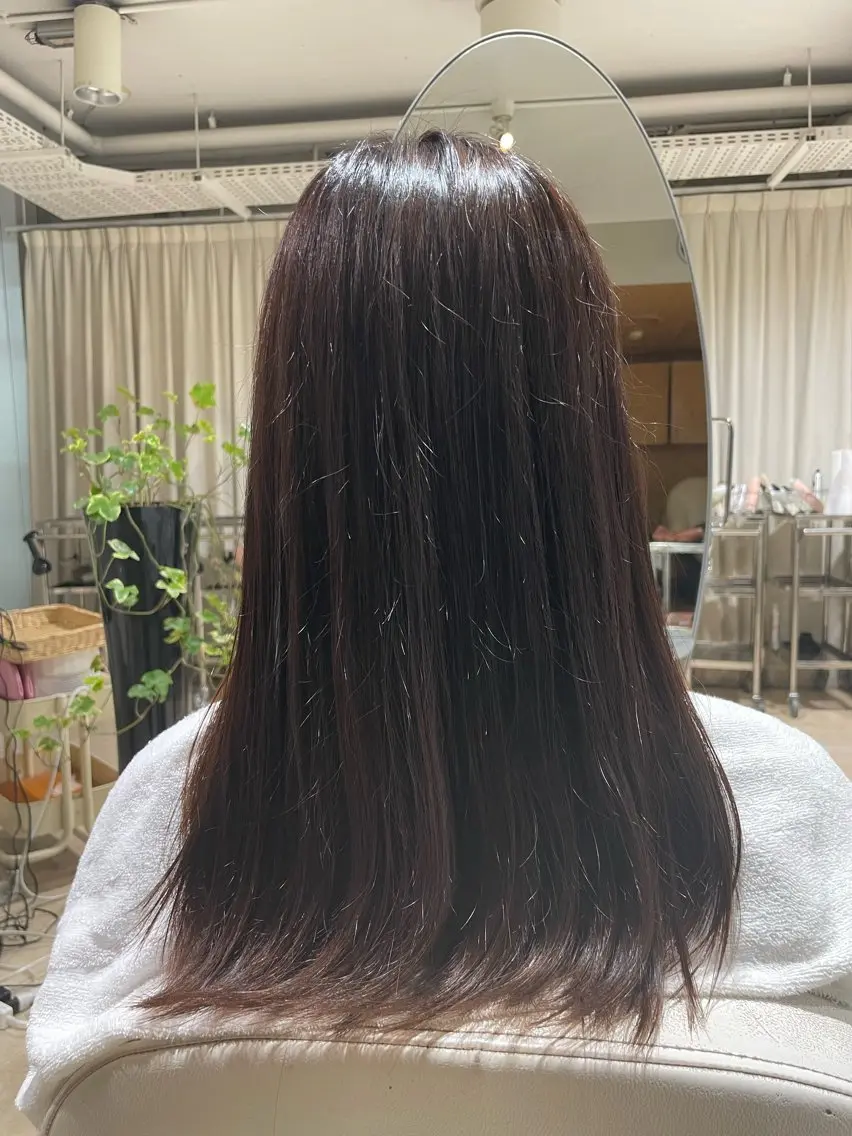 セミロング 韓国風レイヤーカラー ライムのヘアスタイル