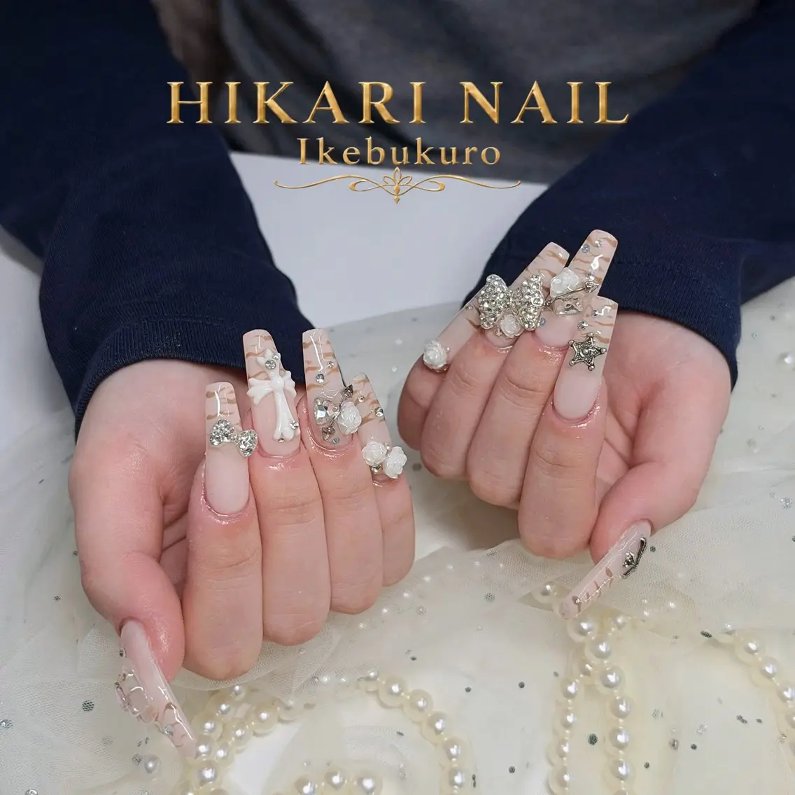 ネイル チークネイル 長さ出し フレンチネイル ガーリー ハロウィン ハンドネイル HikariNail Ikebukuroのネイルデザイン
