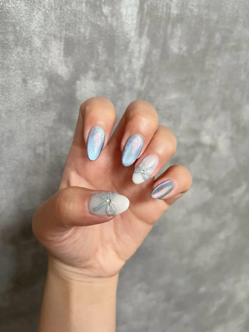 ネイル オーロラネイル マグネットネイル 持ち込み リボン ❀pom nail❀ aya.のネイルデザイン