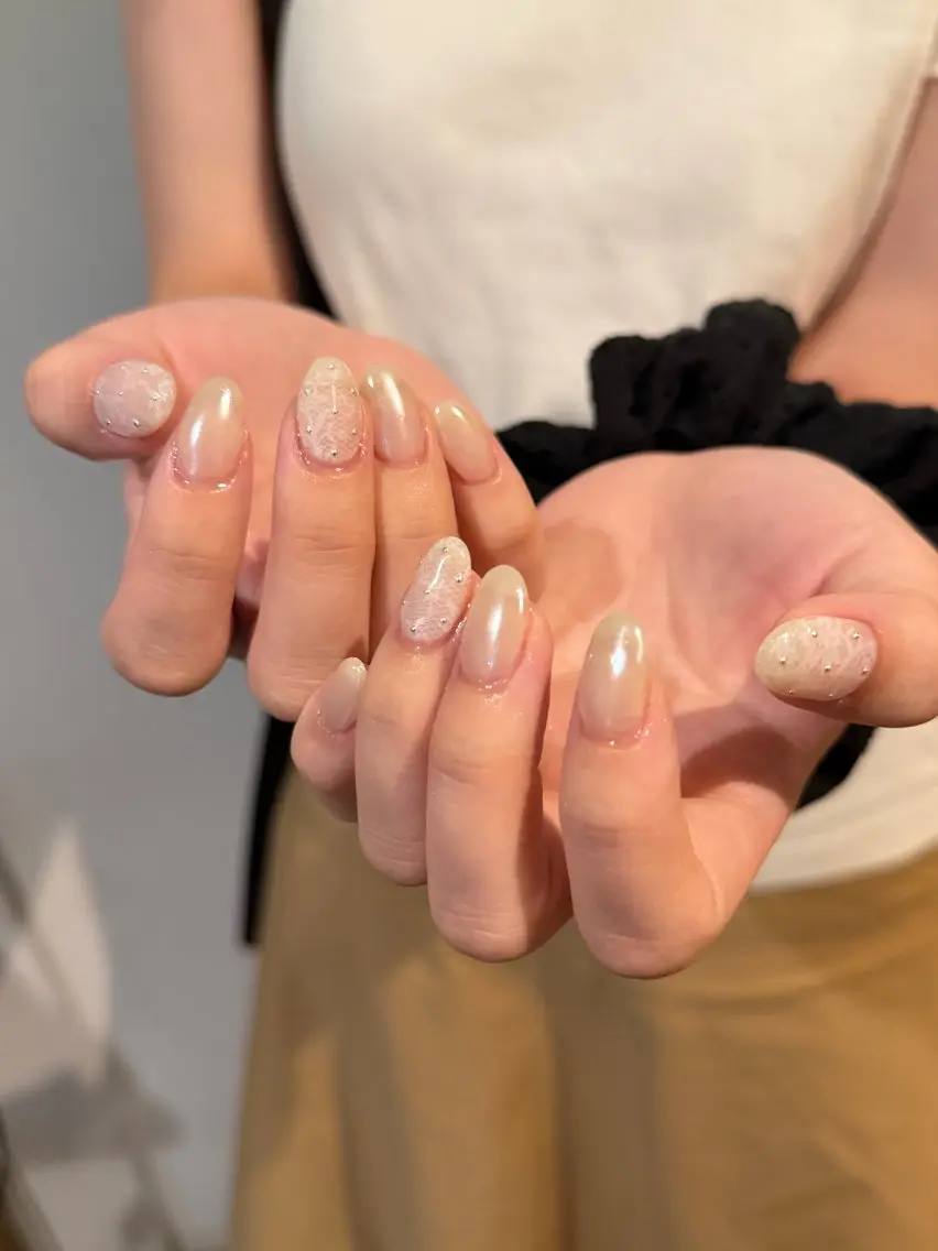 ネイル オーロラネイル レース ハンドネイル NORA南青山/ kanohaのネイルデザイン