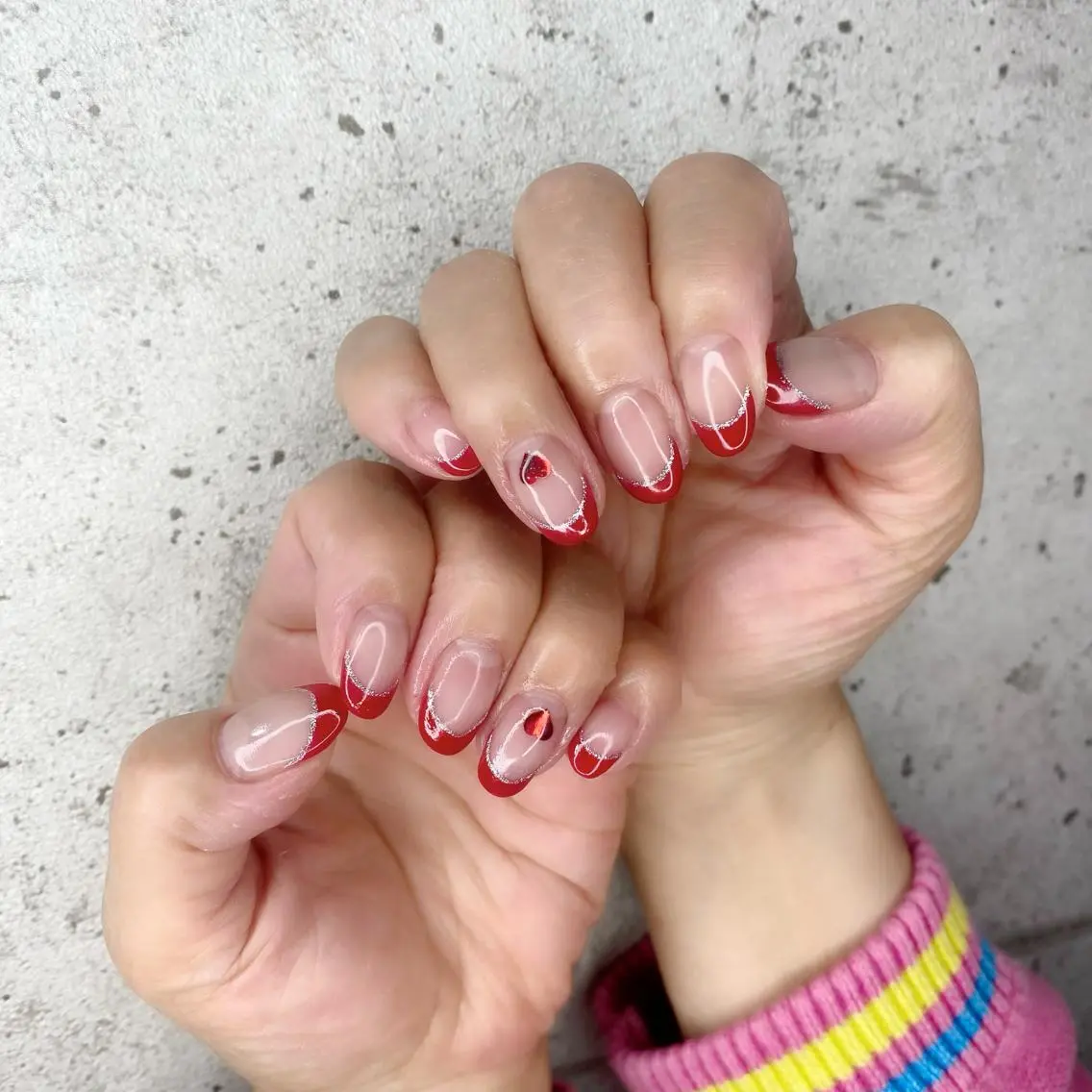 ミディアム カラー パーマ ヘアアレンジ メンズ キッズ ネイル マツエク・マツパ フレンチネイル ハート 赤色 ハンドネイル Salon Ｋのネイルデザイン