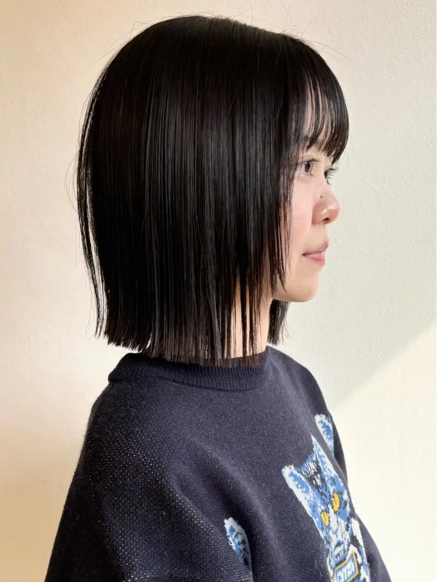 ミディアム ボブ トリートメント 酸熱トリートメント 石山 /切りっぱなしボブのヘアスタイル