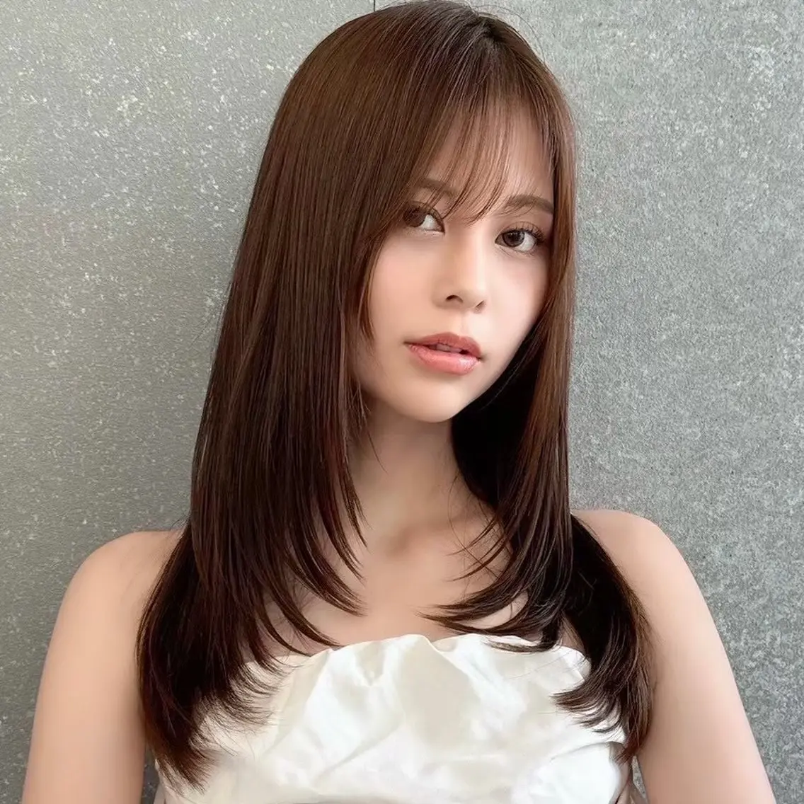 ロング 韓国レイヤー/顔周り 髪質改善/ 渡邊莉玖のヘアスタイル