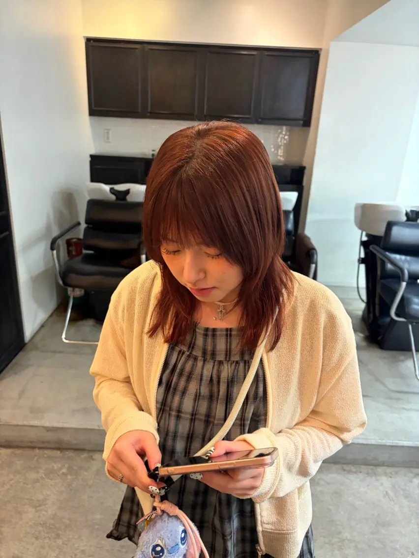 ミディアム カラー ブラウンカラー オレンジ オレンジブラウン カット ヘアカラー トリートメント ボブ/レイヤー/透明 感カラー/Dai🌿のヘアスタイル
