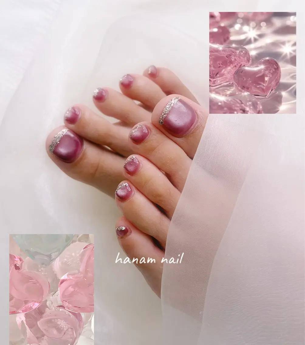 ネイル フットネイル ラメ(グリッター) マグネットネイル フットネイル hanam nail 🌿🩵ハナムネイルのネイルデザイン