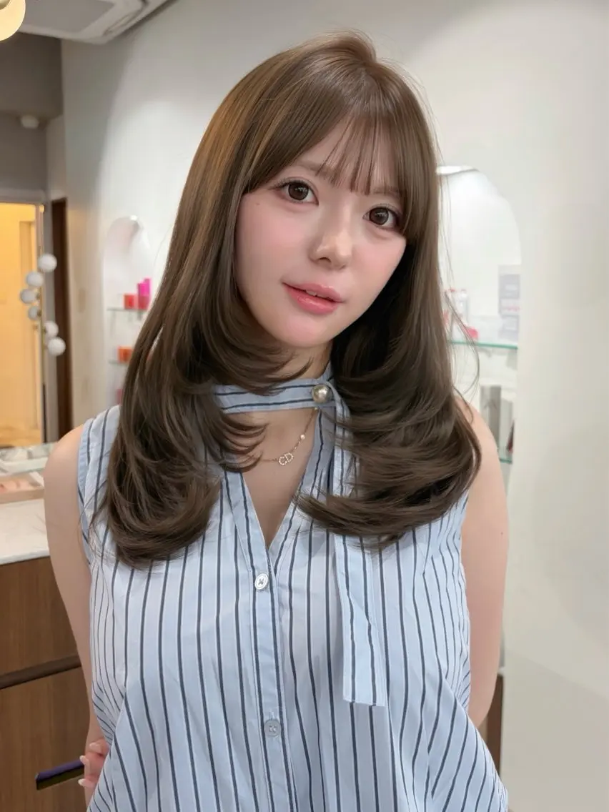 セミロング カラー ベージュカラー 透明感カラー ヘーゼル レイヤーカット ヘアカラー トリートメント 藤野 結衣のヘアスタイル