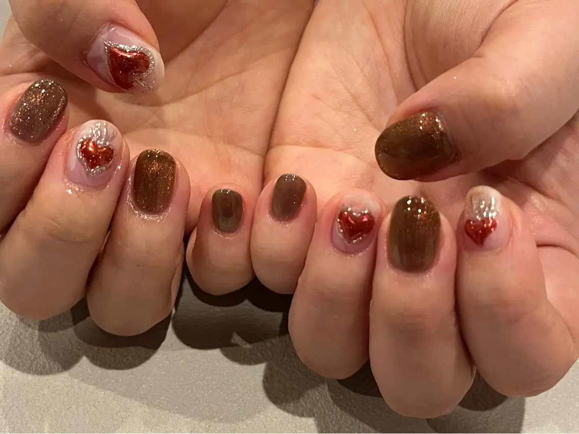 ネイル ハート 持ち込み ニュアンスネイル ぷっくりネイル スカルプネイル ハンドネイル 小河 仁美のネイルデザイン