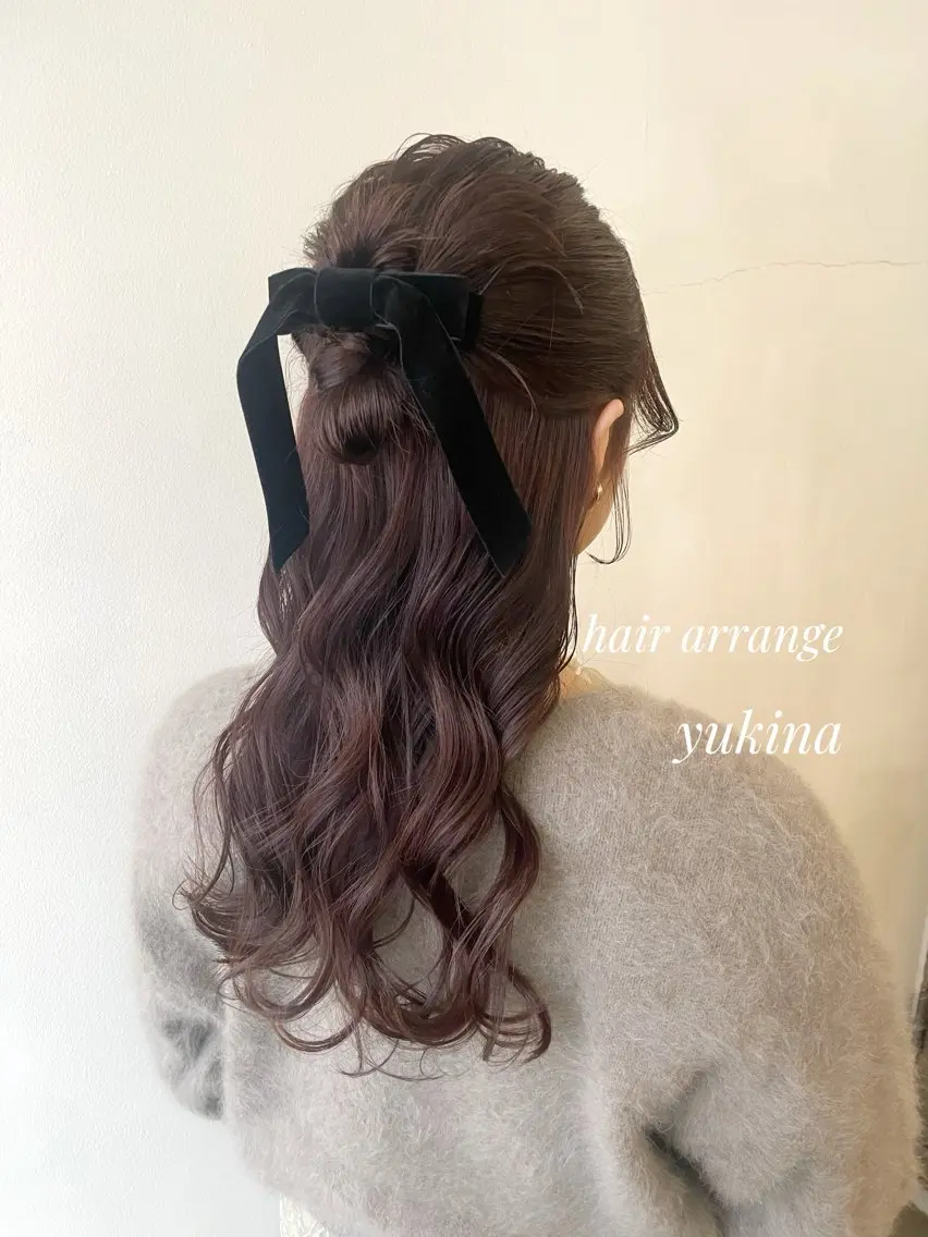 ヘアアレンジ ハーフアップ お団子ヘア 結婚式・ブライダル ヘアセット ✨透明感ケアカラー✨ 長野ゆきなのヘアスタイル