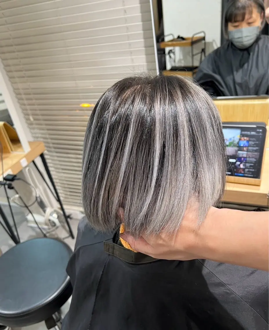 ショート カラー バレイヤージュ シルバー ホワイトシルバー レイヤーカット 指名数No.1 /NAOYAのヘアスタイル