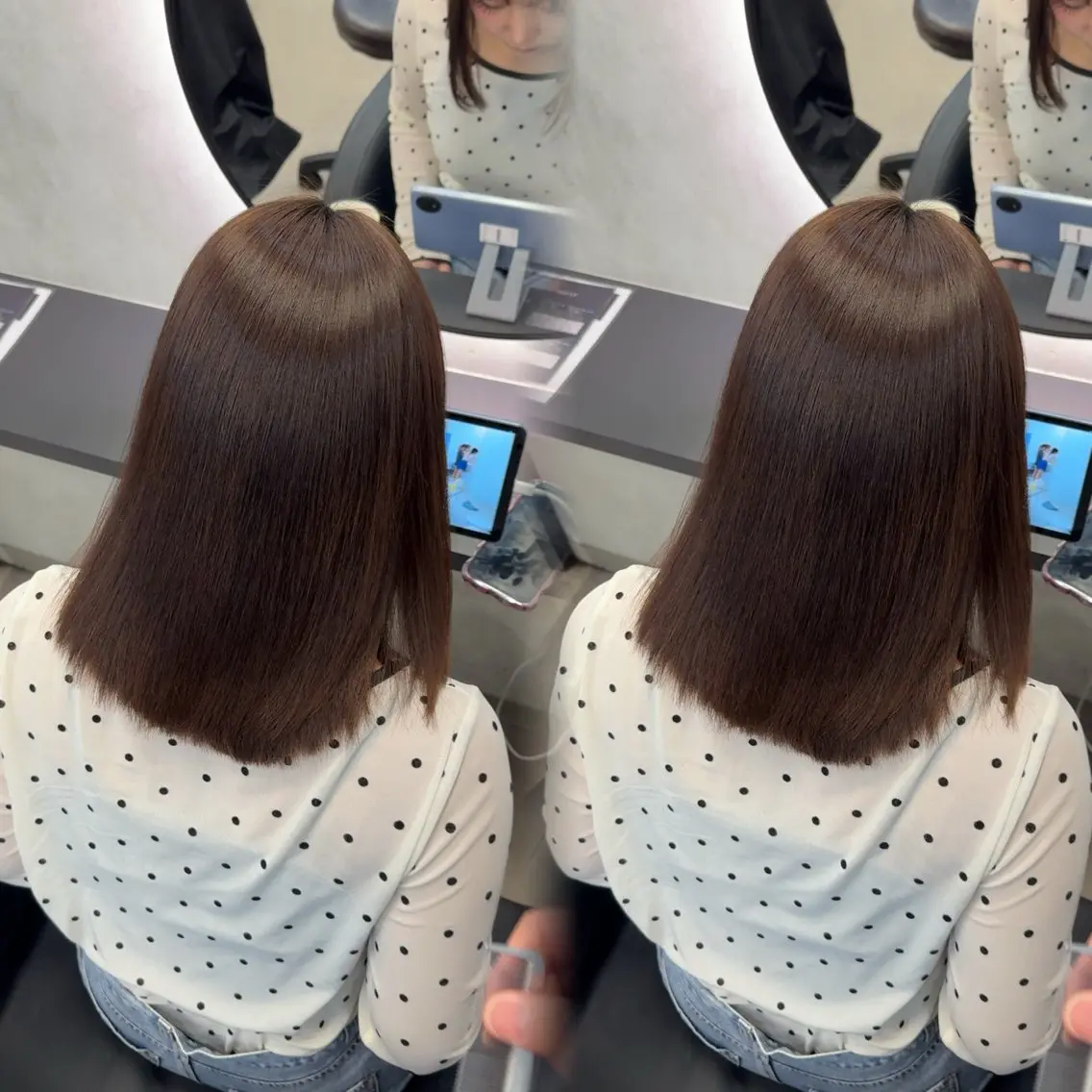 ミディアム ヘアアレンジ カット 縮毛矯正 トリートメント 新宿 /髪質改善/ レイヤー/ヒュウガのヘアスタイル