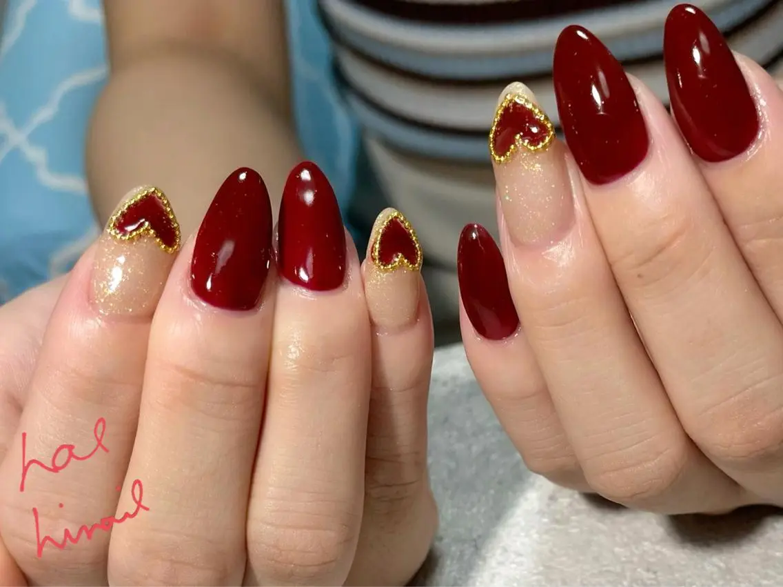 ネイル ボルドー ハート はるひな ねいるのネイルデザイン