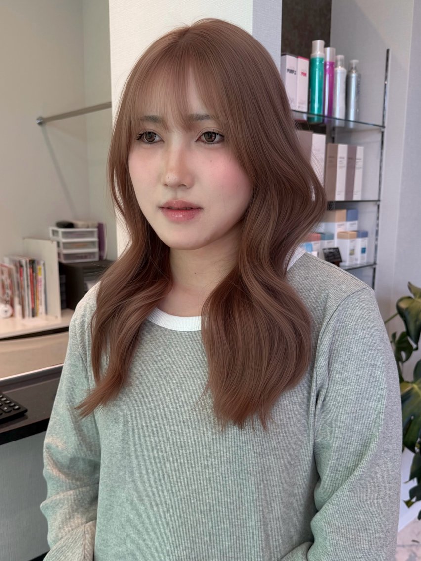セミロング レイヤーカット ヘアカラー moe🥣小顔顔周り /艶カラーのヘアスタイル