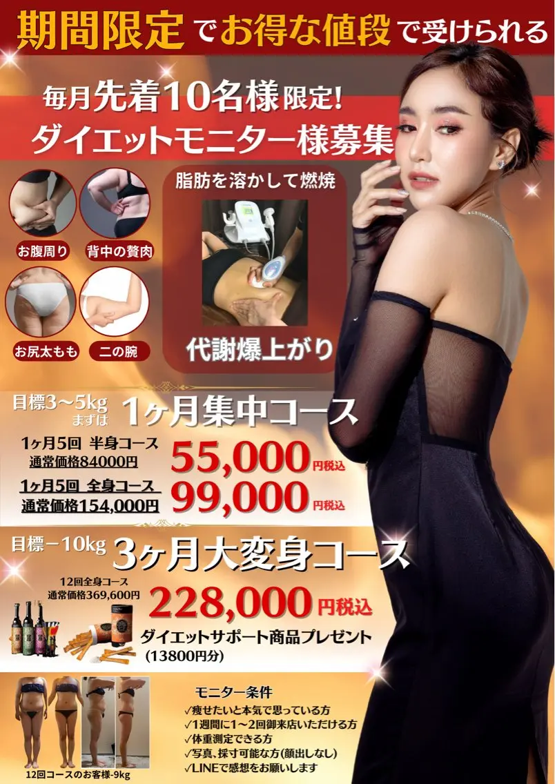 【お得！ダイエットモニター 上半身or下半身 5回チケット♪】84000→55000円の写真