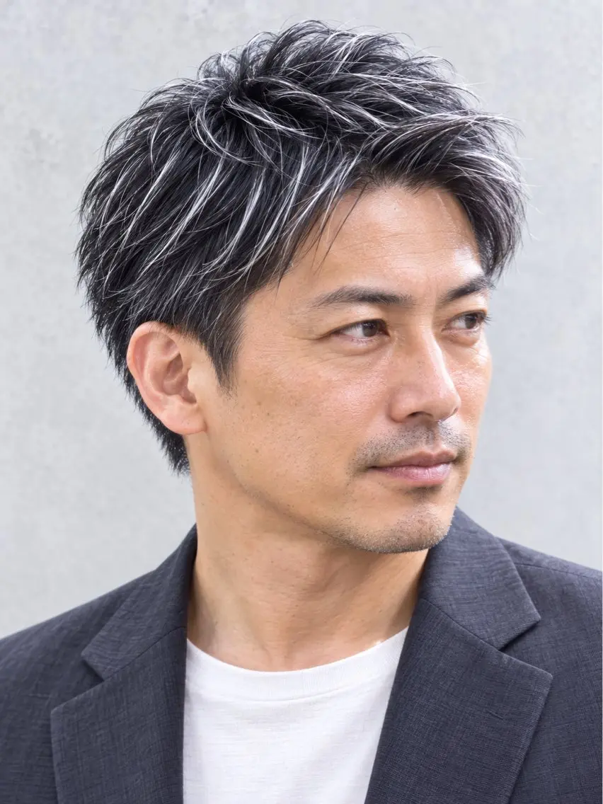 ショート カラー メンズ ビジネス メンズハイライト ハイライトカラー ハイライト ショートヘア ヘアカラー トリートメント 🔮メンズ縮毛矯正 メンズパーマ💎竹永のヘアスタイル