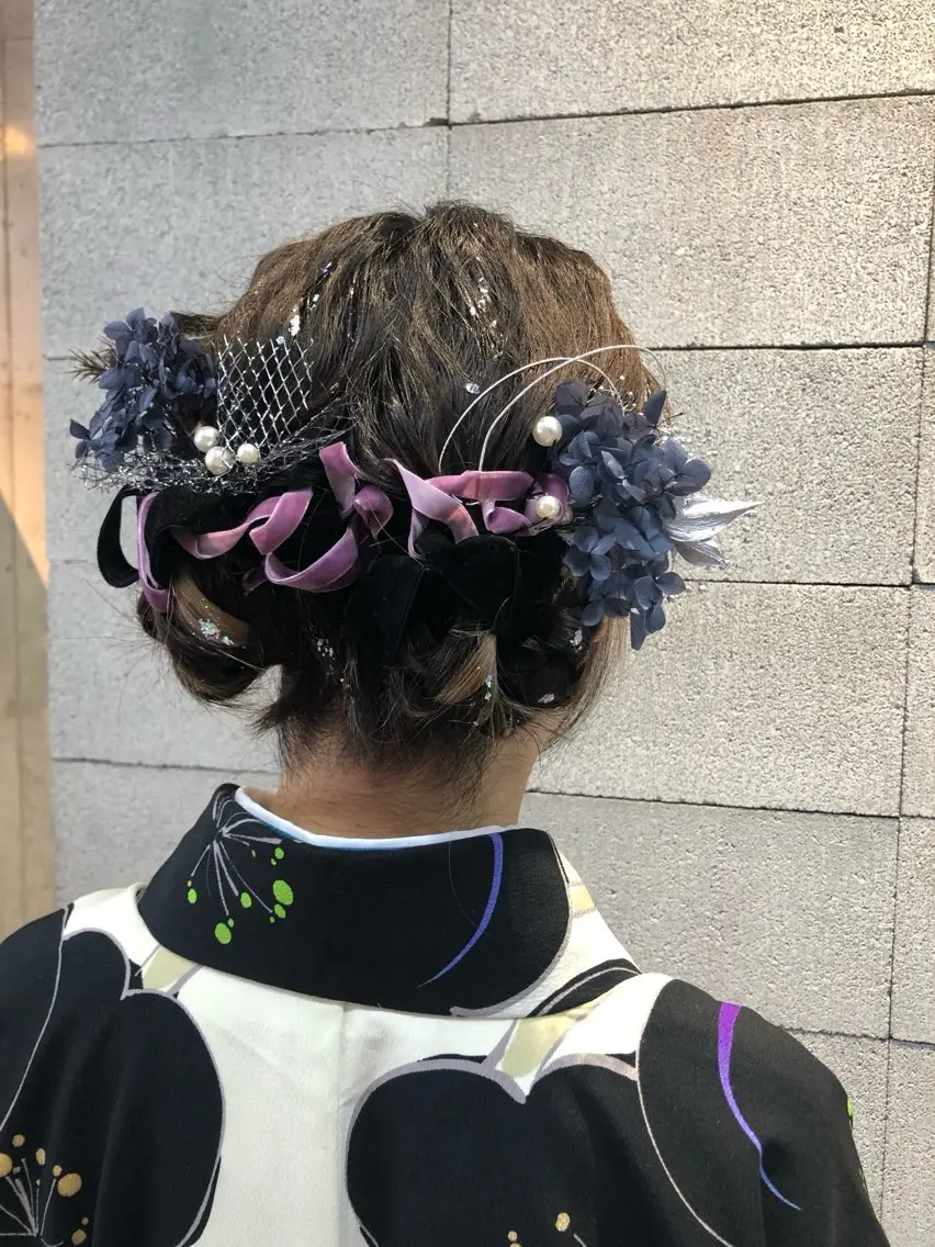 セミロング ヘアアレンジ 着付け くまがい みゆ【edge.】のヘアスタイル