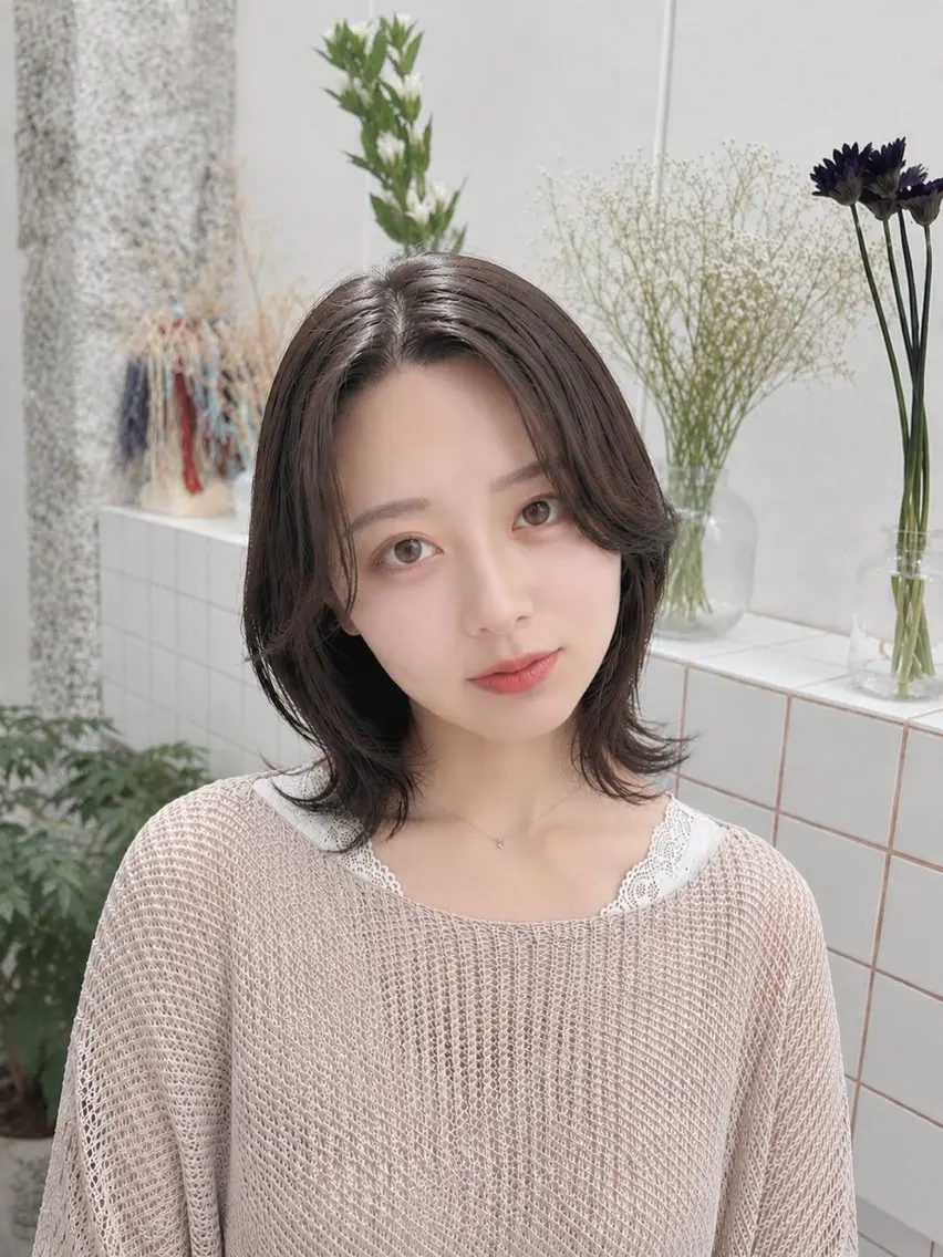 ミディアム カラー 黒髪 ブリーチ ブラウンカラー 透明感カラー グレージュ ヘアカラー トリートメント ゆうひ🎀艶カラー/ ヘアメ/チョコカラーのヘアスタイル